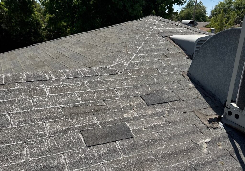roof leak and worn shingles